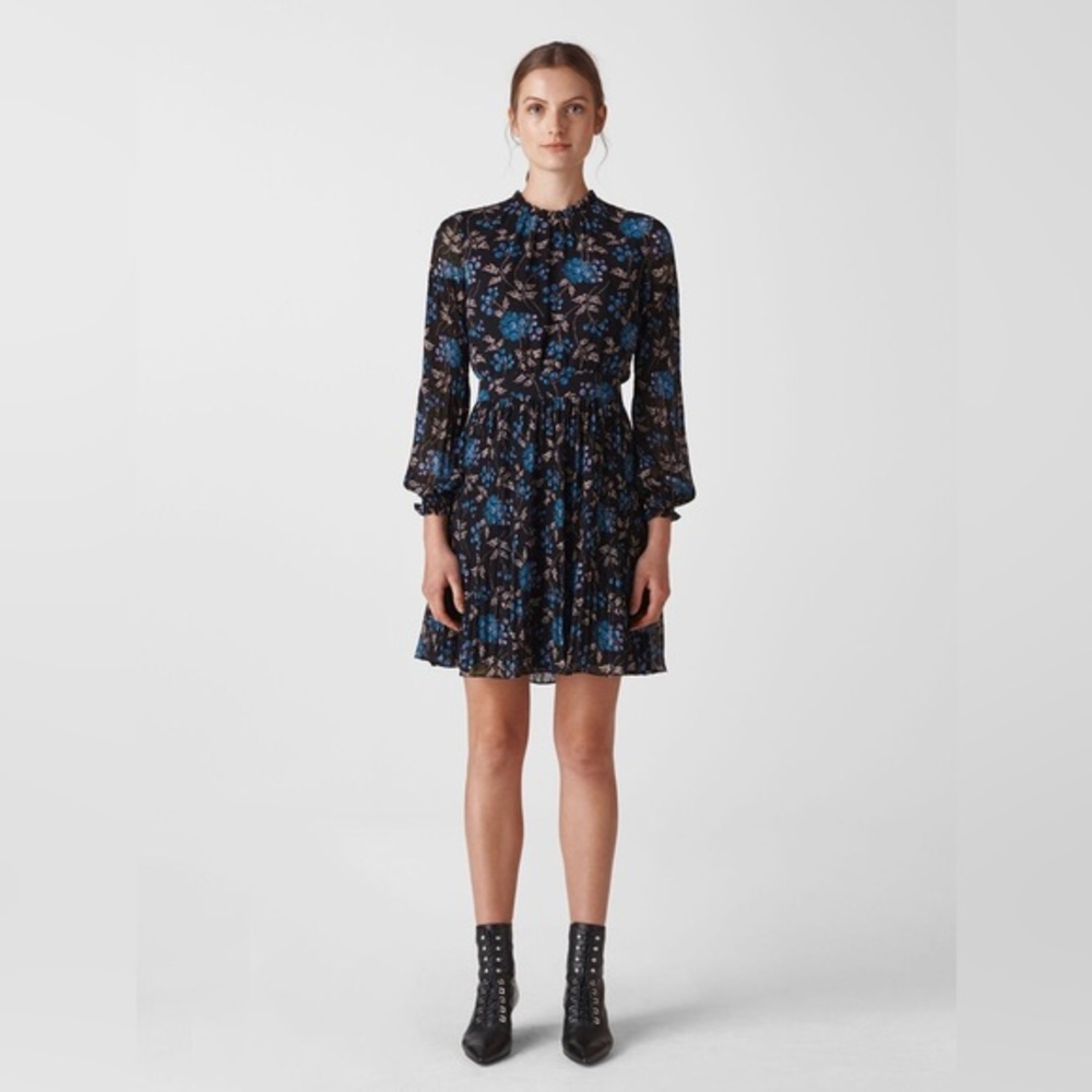 WHISTLES Elderberry Print Dobby Dress in Black Size US 8